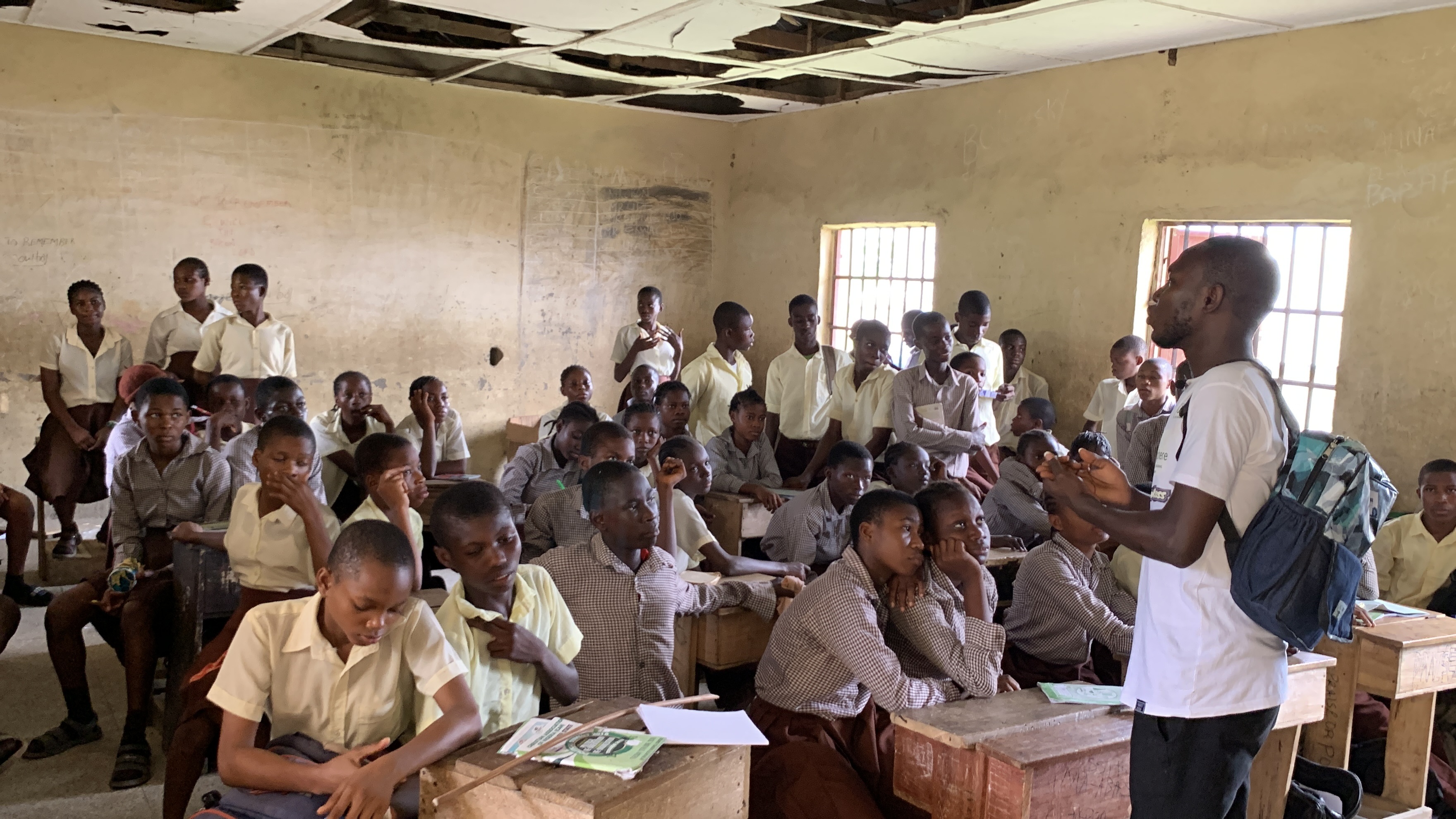 Students with collected plastic